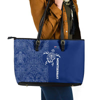 Montserrat Leather Tote Bag with Tribal Sea Turtle Illustration Blue Polynesian Pattern Design - Wonder Print Shop