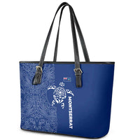 Montserrat Leather Tote Bag with Tribal Sea Turtle Illustration Blue Polynesian Pattern Design - Wonder Print Shop