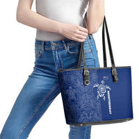 Montserrat Leather Tote Bag with Tribal Sea Turtle Illustration Blue Polynesian Pattern Design - Wonder Print Shop
