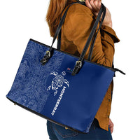 Montserrat Leather Tote Bag with Tribal Sea Turtle Illustration Blue Polynesian Pattern Design - Wonder Print Shop