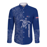 Montserrat Long Sleeve Button Shirt with Tribal Sea Turtle Illustration Blue Polynesian Pattern Design - Wonder Print Shop