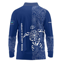 Montserrat Long Sleeve Polo Shirt with Tribal Sea Turtle Illustration Blue Polynesian Pattern Design - Wonder Print Shop