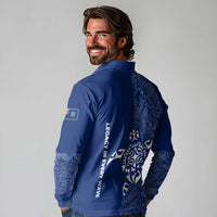 Montserrat Long Sleeve Polo Shirt with Tribal Sea Turtle Illustration Blue Polynesian Pattern Design - Wonder Print Shop