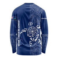 Montserrat Long Sleeve Shirt with Tribal Sea Turtle Illustration Blue Polynesian Pattern Design - Wonder Print Shop