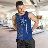 Montserrat Men Tank Top with Tribal Sea Turtle Illustration Blue Polynesian Pattern Design - Wonder Print Shop