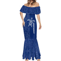 Montserrat Mermaid Dress with Tribal Sea Turtle Illustration Blue Polynesian Pattern Design - Wonder Print Shop