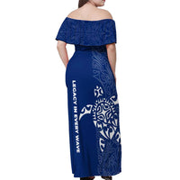 Montserrat Off Shoulder Maxi Dress with Tribal Sea Turtle Illustration Blue Polynesian Pattern Design - Wonder Print Shop
