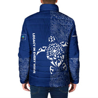 Montserrat Padded Jacket with Tribal Sea Turtle Illustration Blue Polynesian Pattern Design - Wonder Print Shop