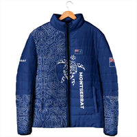 Montserrat Padded Jacket with Tribal Sea Turtle Illustration Blue Polynesian Pattern Design - Wonder Print Shop
