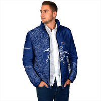Montserrat Padded Jacket with Tribal Sea Turtle Illustration Blue Polynesian Pattern Design - Wonder Print Shop