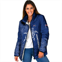 Montserrat Padded Jacket with Tribal Sea Turtle Illustration Blue Polynesian Pattern Design - Wonder Print Shop