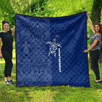 Montserrat Quilt with Tribal Sea Turtle Illustration Blue Polynesian Pattern Design - Wonder Print Shop