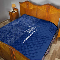 Montserrat Quilt with Tribal Sea Turtle Illustration Blue Polynesian Pattern Design - Wonder Print Shop