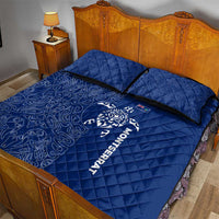 Montserrat Quilt Bed Set with Tribal Sea Turtle Illustration Blue Polynesian Pattern Design - Wonder Print Shop