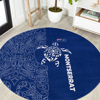 Montserrat Round Carpet with Tribal Sea Turtle Illustration Blue Polynesian Pattern Design - Wonder Print Shop