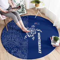 Montserrat Round Carpet with Tribal Sea Turtle Illustration Blue Polynesian Pattern Design - Wonder Print Shop