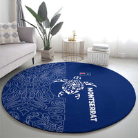 Montserrat Round Carpet with Tribal Sea Turtle Illustration Blue Polynesian Pattern Design - Wonder Print Shop