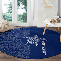 Montserrat Round Carpet with Tribal Sea Turtle Illustration Blue Polynesian Pattern Design - Wonder Print Shop