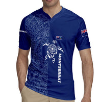Montserrat Rugby Jersey with Tribal Sea Turtle Illustration Blue Polynesian Pattern Design - Wonder Print Shop