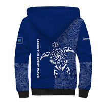 Montserrat Sherpa Hoodie with Tribal Sea Turtle Illustration Blue Polynesian Pattern Design - Wonder Print Shop