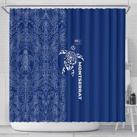 Montserrat Shower Curtain with Tribal Sea Turtle Illustration Blue Polynesian Pattern Design - Wonder Print Shop