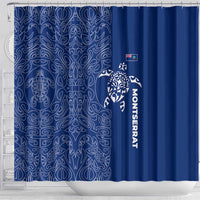 Montserrat Shower Curtain with Tribal Sea Turtle Illustration Blue Polynesian Pattern Design - Wonder Print Shop