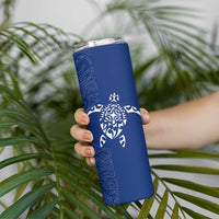 Montserrat Skinny Tumbler with Tribal Sea Turtle Illustration Blue Polynesian Pattern Design - Wonder Print Shop