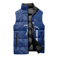 Montserrat Sleeveless Puffer Jacket with Tribal Sea Turtle Illustration Blue Polynesian Pattern Design - Wonder Print Shop