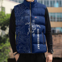 Montserrat Sleeveless Puffer Jacket with Tribal Sea Turtle Illustration Blue Polynesian Pattern Design - Wonder Print Shop