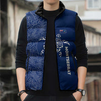 Montserrat Sleeveless Puffer Jacket with Tribal Sea Turtle Illustration Blue Polynesian Pattern Design - Wonder Print Shop