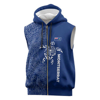 Montserrat Sleeveless Zip Hoodie with Tribal Sea Turtle Illustration Blue Polynesian Pattern Design - Wonder Print Shop