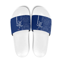 Montserrat Slide Sandals with Tribal Sea Turtle Illustration Blue Polynesian Pattern Design - Wonder Print Shop