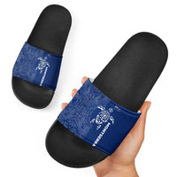 Montserrat Slide Sandals with Tribal Sea Turtle Illustration Blue Polynesian Pattern Design - Wonder Print Shop