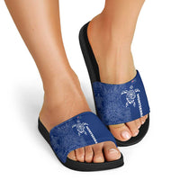 Montserrat Slide Sandals with Tribal Sea Turtle Illustration Blue Polynesian Pattern Design - Wonder Print Shop