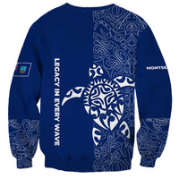 Montserrat Sweatshirt with Tribal Sea Turtle Illustration Blue Polynesian Pattern Design - Wonder Print Shop