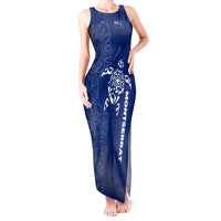Montserrat Tank Maxi Dress with Tribal Sea Turtle Illustration Blue Polynesian Pattern Design - Wonder Print Shop