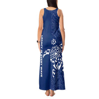 Montserrat Tank Maxi Dress with Tribal Sea Turtle Illustration Blue Polynesian Pattern Design - Wonder Print Shop