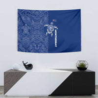Montserrat Tapestry with Tribal Sea Turtle Illustration Blue Polynesian Pattern Design - Wonder Print Shop