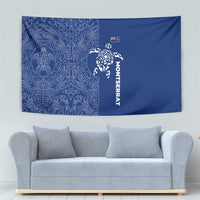 Montserrat Tapestry with Tribal Sea Turtle Illustration Blue Polynesian Pattern Design - Wonder Print Shop
