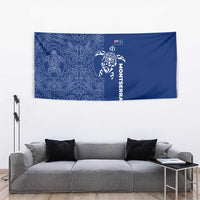 Montserrat Tapestry with Tribal Sea Turtle Illustration Blue Polynesian Pattern Design - Wonder Print Shop