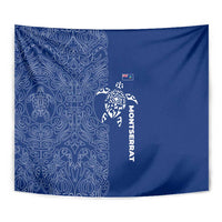 Montserrat Tapestry with Tribal Sea Turtle Illustration Blue Polynesian Pattern Design - Wonder Print Shop