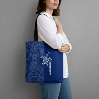 Montserrat Tote Bag with Tribal Sea Turtle Illustration Blue Polynesian Pattern Design - Wonder Print Shop