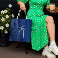 Montserrat Tote Bag with Tribal Sea Turtle Illustration Blue Polynesian Pattern Design - Wonder Print Shop