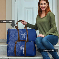 Montserrat Travel Bag with Tribal Sea Turtle Illustration Blue Polynesian Pattern Design - Wonder Print Shop