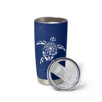 Montserrat Tumbler Cup with Tribal Sea Turtle Illustration Blue Polynesian Pattern Design - Wonder Print Shop