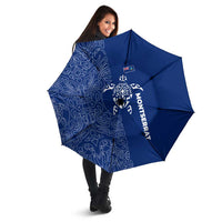Montserrat Umbrella with Tribal Sea Turtle Illustration Blue Polynesian Pattern Design - Wonder Print Shop