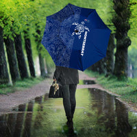 Montserrat Umbrella with Tribal Sea Turtle Illustration Blue Polynesian Pattern Design - Wonder Print Shop