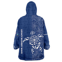 Montserrat Wearable Blanket Hoodie with Tribal Sea Turtle Illustration Blue Polynesian Pattern Design - Wonder Print Shop