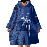 Montserrat Wearable Blanket Hoodie with Tribal Sea Turtle Illustration Blue Polynesian Pattern Design - Wonder Print Shop