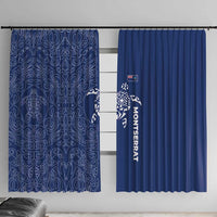 Montserrat Window Curtain with Tribal Sea Turtle Illustration Blue Polynesian Pattern Design - Wonder Print Shop